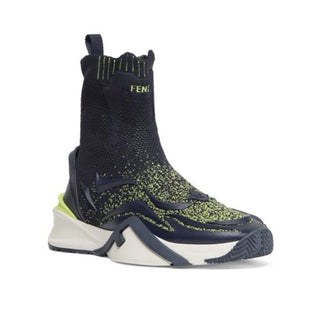 NIB $1190 Fendi Men Contrast Knit High Top Sneakers Shoes Navy/Green 11 US/10 UK