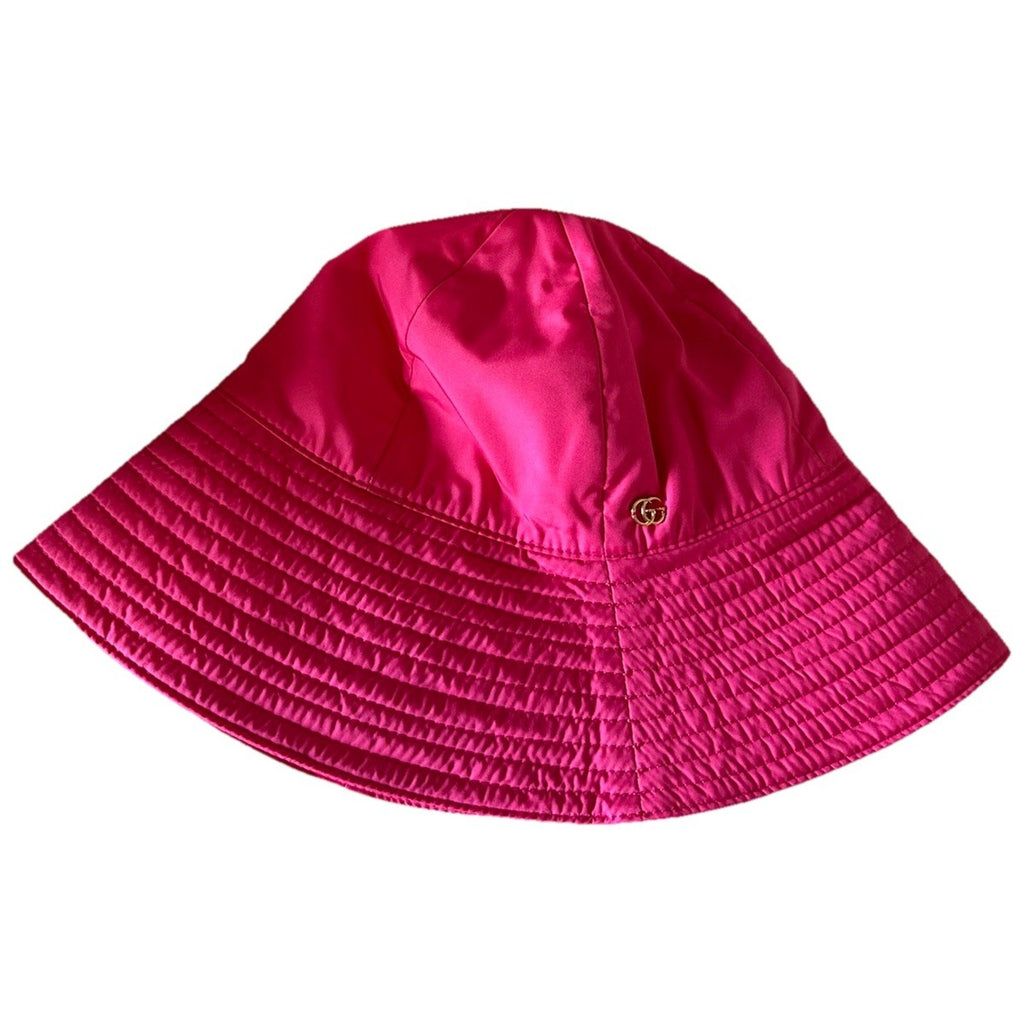Gucci Women GG Logo Cloche Bucket Hat Pink Size S New 729470