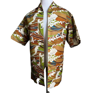 Gucci Men’s waves print fabric bowling Shirt Green/Multi 52 Eu/XL New $1600
