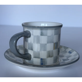 MacKenzie-Childs Sterling Check Espresso Cup & Saucer, Set Of 2 NIB