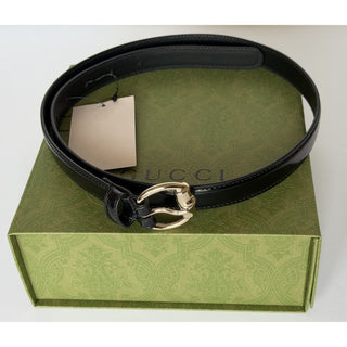 Gucci Metal Bamboo Detail Buckle Women's Black Leather Belt 90/36 IT 828330NWT