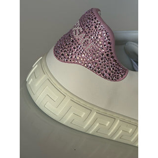 Versace Crystal Greek Women’s White/Pink Leather Sneakers 11.5 US 1013568 NIB