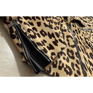 Ralph Lauren Purple Label Women Leopard Print Fur Biker Jacket 8/44 New $6790