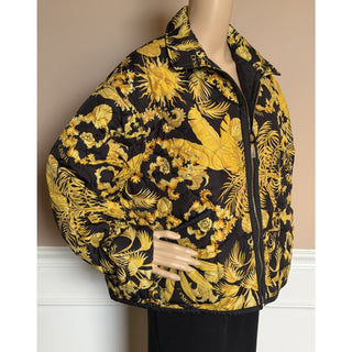 Versace Reversible Barocco Palm Quilted Jacket Black Gold 50 Euro 1022974 NWT