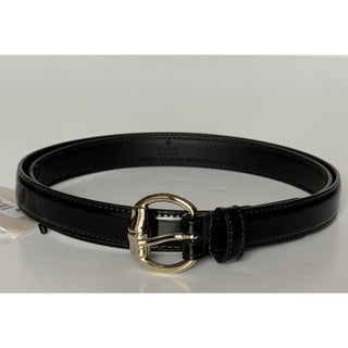 Gucci Metal Bamboo Detail Buckle Women's Black Leather Belt 95/38 IT 828330 NWT