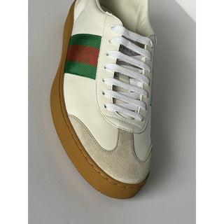 Gucci Men’s Web Leather/Suede Sneakers Natural White 12.5 US 12 Gucci 858912 NIB