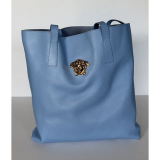 Versace La Medusa Leather Tote Bag Blue with Gold Medusa 1020004 1A14675 NWT