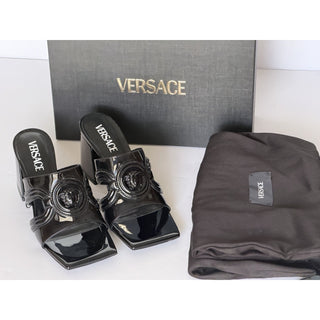 Versace Medusa Patent Leather Mule Sandals Black 11 US (41 Eu) Spain 1018232 NIB