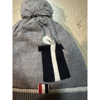 Thom Browne Pom-Pom Merino Wool Beanie Hat LIGHT GREY One Size Italy