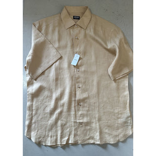 ZEGNA Men Linen Short Sleeve Shirt LT Beige Size XXL New $780 Italy