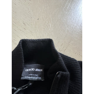 New $2095 Giorgio Armani Men Cashmere zip mock-neck sweater Black 54 Eu/XL