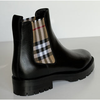 Burberry Check Panel Leather Chelsea Black Boots 10.5 US (40.5) 8042363 NIB $970