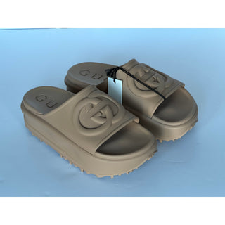 Gucci Interlocking G Platform Slide Sandals Beige Taupe 9 US (39) IT 692845 NIB
