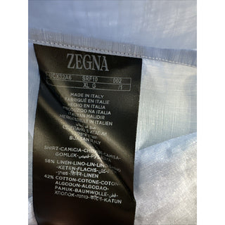New $950 ZEGNA Men Linen Blend Button Down Shirt Blue Size XL Italy