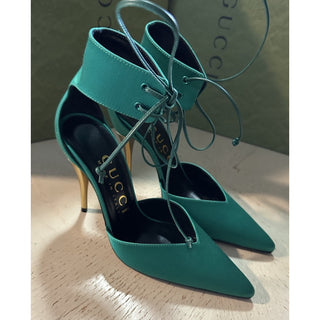 Gucci Women Satin Strap Pumps Sandal Shoes Green 6.5 US/36.5 Eu New 752966