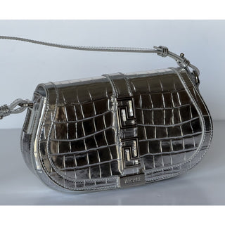 Versace La Greca Leather Silver Medium Shoulder Bag 1023417 Italy NWT $2775