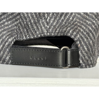 Gucci Herringbone Wool/Silk Baseball Hat Charcoal Logo Cap Size Large 817497 NWT