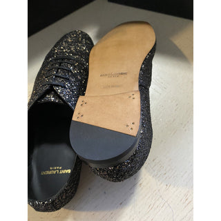 NIB $1095 Saint Laurent Men Glitter Midnight Leather Shoes Black/Gold 10.5 US/