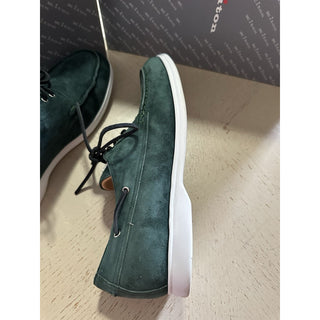 New $1095 Kiton Goatskin Leather Suede Boat Shoes DK Green 9 US/8 UK Italy