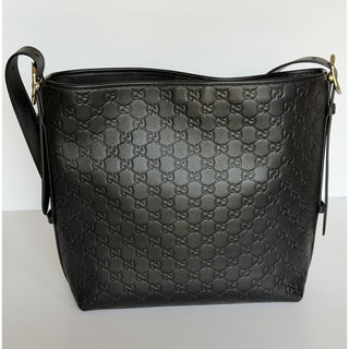 Gucci GG Emblem Leather Medium Black Tote Shoulder Bag 847452 Italy NWOT