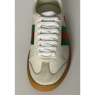 Gucci Men’s Web Leather/Suede Sneakers Natural White 12.5 US 12 Gucci 858912 NIB
