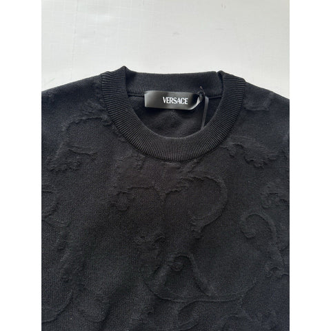 Versace Barocco All Over Print Knit Stretch Black Dress 42 Euro 1008137 NWT