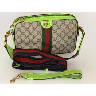 Gucci Ophidia GG Small Crossbody Bag Beige/Ebony /Neon Green 699439 NWT