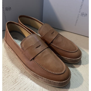 NIB $990 Brunello Cucinelli Men’s Leather Loafers Shoes Tan Brown 11 US/44 Eu