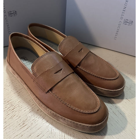 NIB $990 Brunello Cucinelli Men’s Leather Loafers Shoes Tan Brown 11 US/44 Eu