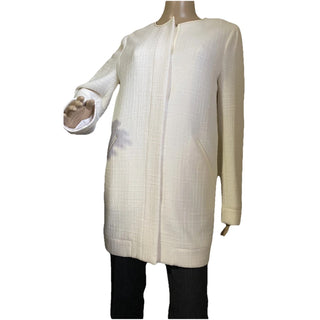 New $5395 Loro Piana Women Cashmere/Leather Long Jacket Coat White 44/10 Italy