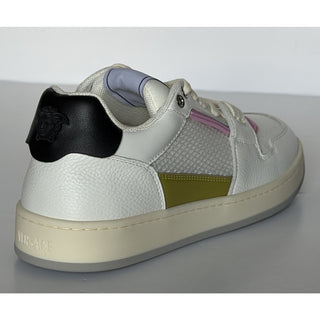 Versace Leather Mesh Sneakers White Pink Acid Green 10 US 40 Euro) 1023442 NIB