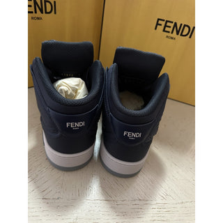 NIB $1390 Fendi Men FF Logo Nylon/Leather Match Sneakers Blue/Gray 11 US/10 UK