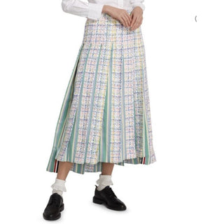 New $3200 Thom Brown Seasonal Pleated Tweed Midi Skirt White/Multi 38/4