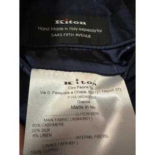 New $9995 Kiton Cashmere/Silk Diner Jacket Blazer Blue/Black 40R US/50R Eu