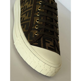Fendi Domino FF Jacquard Sneakers Brown Men 12 US (11 Fendi) IT 7E1553 NIB $770