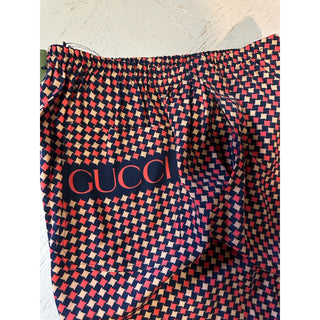 NWT $1280 Gucci Men Drawstring Gucci Print Short Pants Blue/Red/Mul 40 US/56 Eu