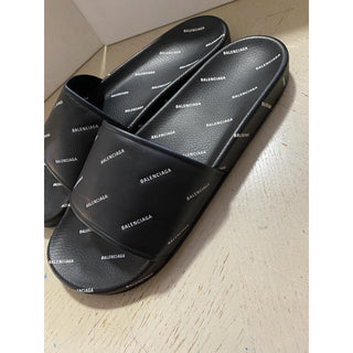 NIB $595 Balenciaga Men Multilogo Slide Sandal Shoes Black 13 US/46 Eu Italy