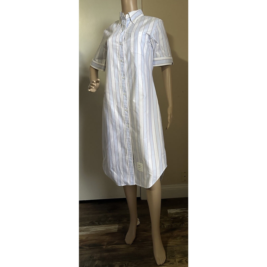 New $720 Thom Browne Striped Midi Shirtdress Blue/White/Multi Size 42/6 Italy