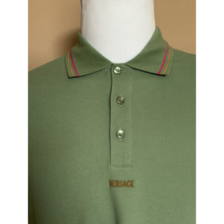 Versace Embroidered Pique Cotton Polo Shirt Green Men 4XL 1011851 NWT