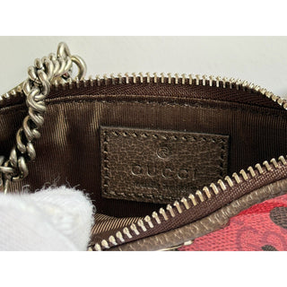 Gucci GG Key Case Pink Red Camo Monogram Zip Pouch 855446 NWT
