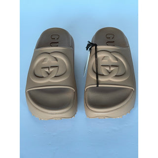 Gucci Interlocking G Platform Slide Sandals Beige Taupe 9 US (39) IT 692845 NIB