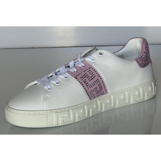Versace Crystal Greek Women’s White/Pink Leather Sneakers 9.5 US 1013568 NIB