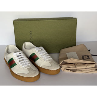 Gucci Men’s Web Leather/Suede Sneakers Natural White 10.5 US 10 Gucci 858912 NIB