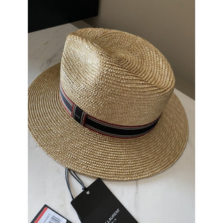 NWT Saint Laurent Men Straw Fedora Hat Beige Size S Italy