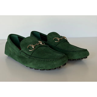 Gucci Mens Suede Horsebit Driver Loafers Shoes Green 8 US (7.5 Gucci) 765859 NIB