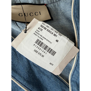 Gucci Varsity G Patch Denim Shirt Bright Blue Men 48 Euro (Oversized) 753105 NWT