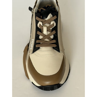 Fendi Flow FF Logo Sneakers Brown/Beige Men 12 US (11 Fendi) 7E1392 NIB $995