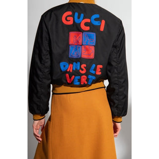 New $3980 Gucci Women Reversible Bomber Jacket Coat Black/Yellow/Multi 44/8
