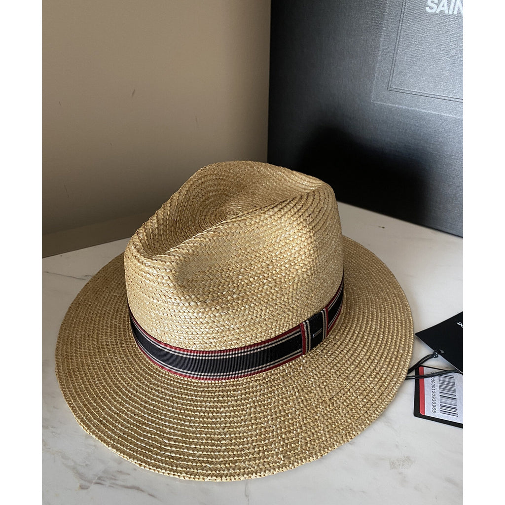 NWT Saint Laurent Men Straw Fedora Hat Beige Size S Italy