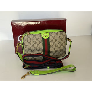 Gucci Ophidia GG Small Crossbody Bag Beige/Ebony /Neon Green 699439 NWT